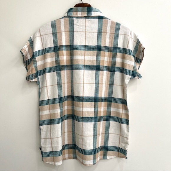 United by Blue Landmark Button Down Shirt Hemp Organic Cotton Blue Tan Plaid SM - Picture 3 of 9